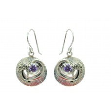 925 sterling silver earring with marcasite and purple zircon stone 1.4 inch